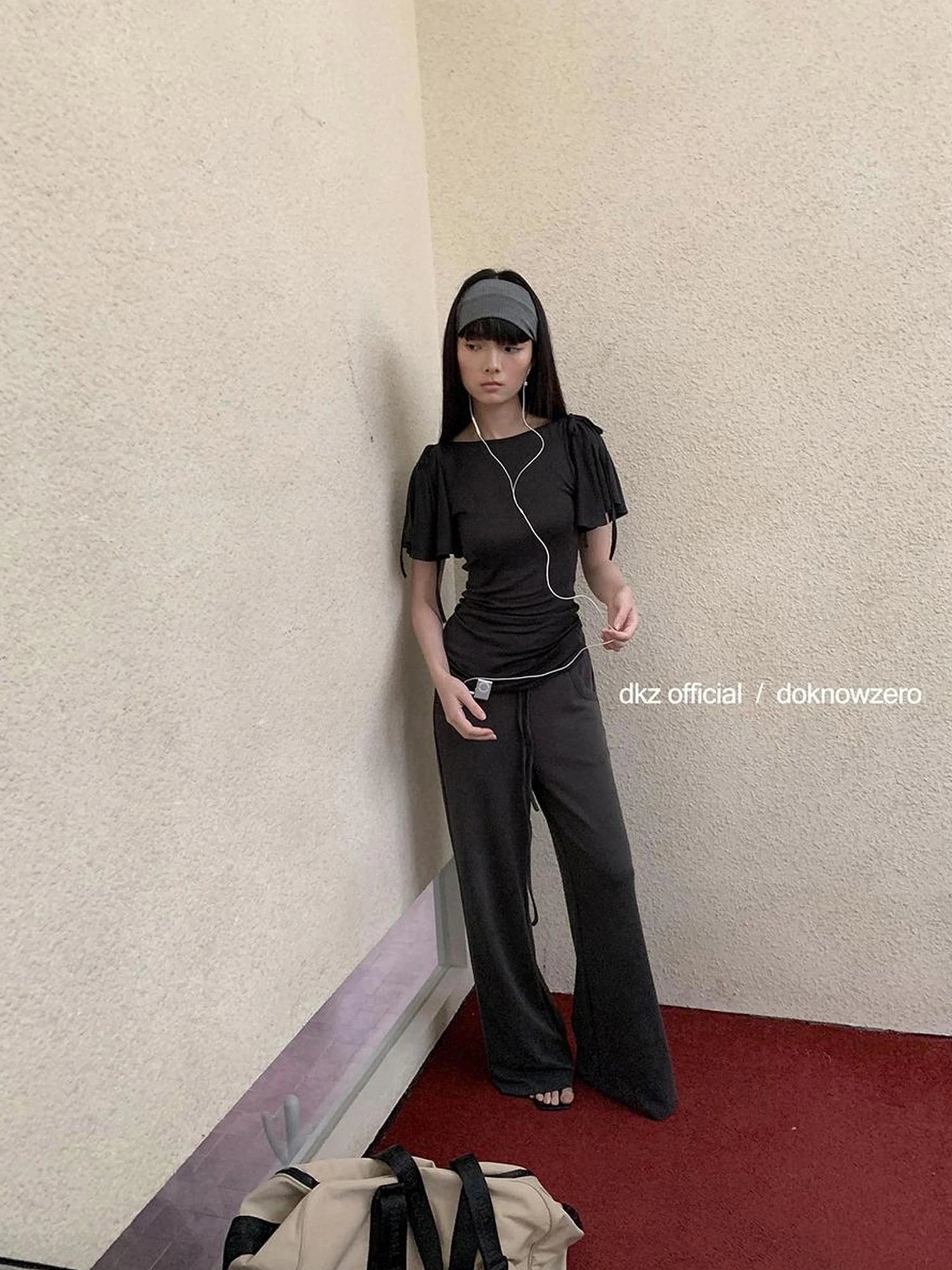 DKZ OFFICIAL Summer Knit Grey Trousers With Drawstring Waist