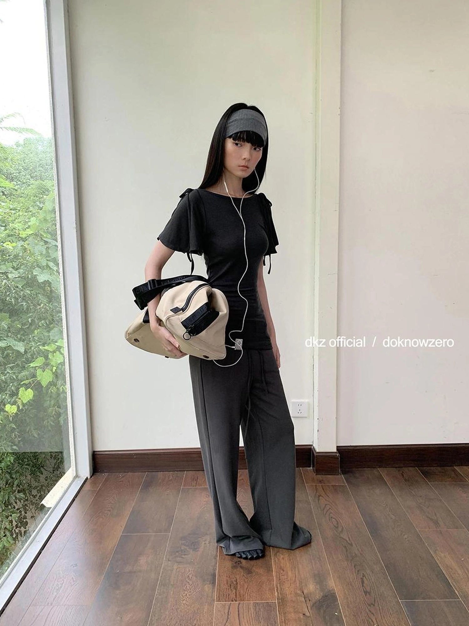 DKZ OFFICIAL Summer Knit Grey Trousers With Drawstring Waist