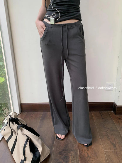 DKZ OFFICIAL Summer Knit Grey Trousers With Drawstring Waist