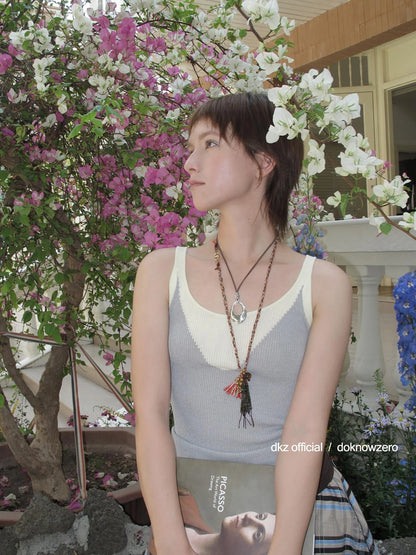 DKZ OFFICIAL Summer Knit Sleeveless Top With Contrast Trim