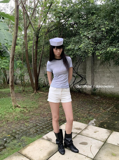 DKZ OFFICIAL Summer Slim Fit White Mid Rise Shorts