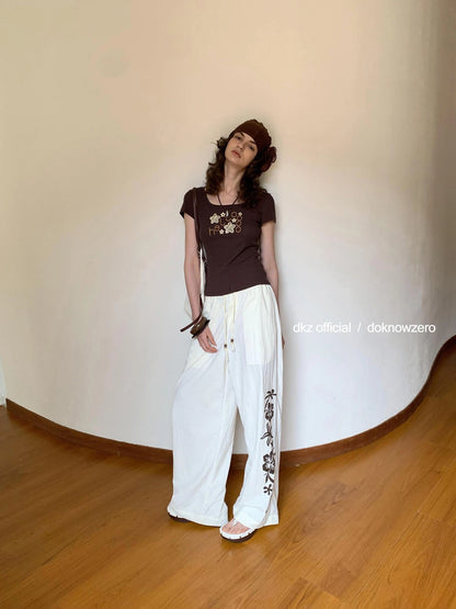 DKZ OFFICIAL Summer Vacation Print Drawstring Trousers