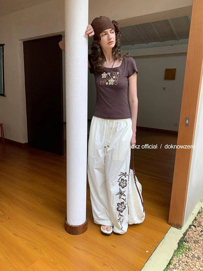 DKZ OFFICIAL Summer Vacation Print Drawstring Trousers