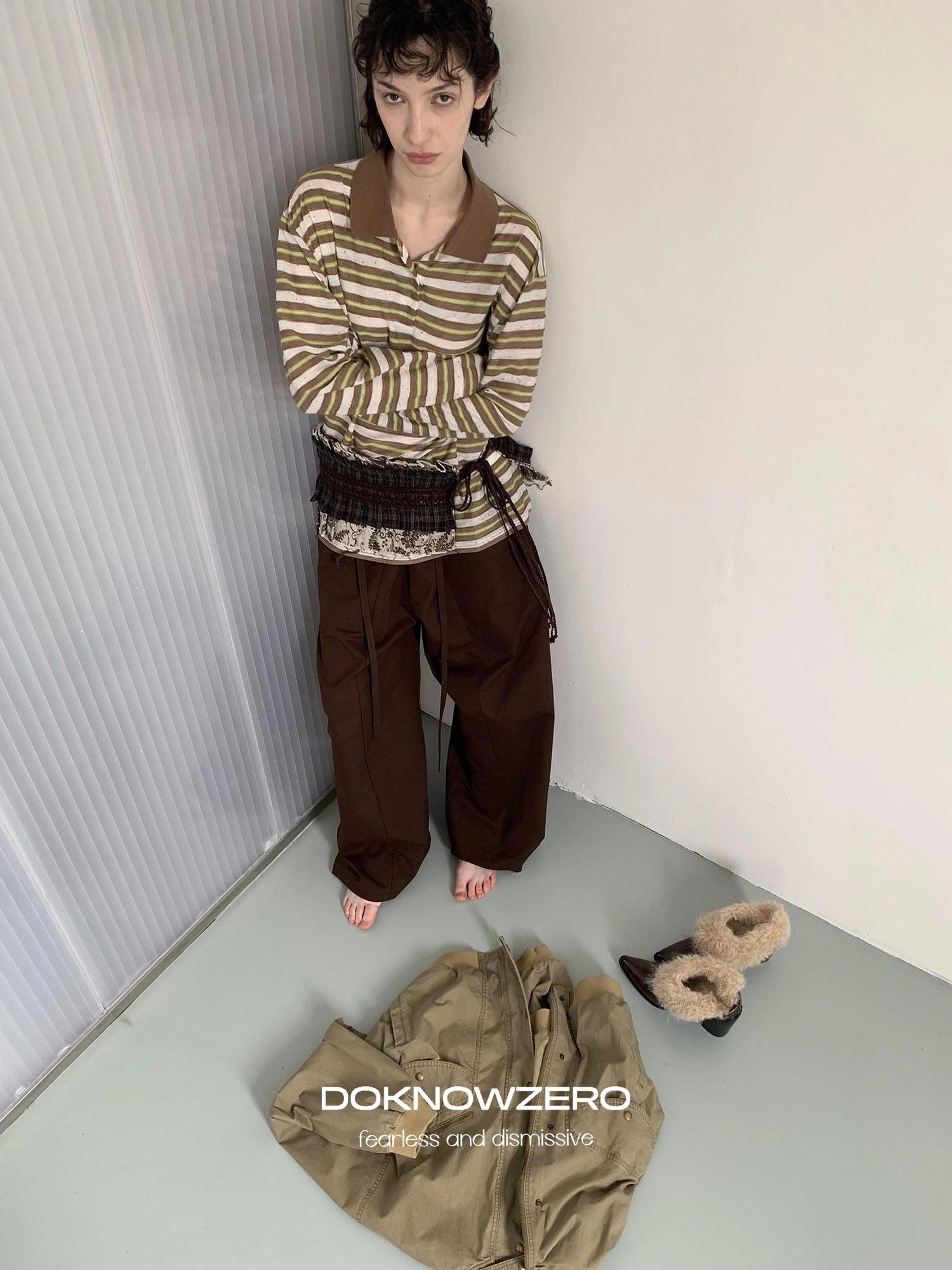 DKZ OFFICIAL Tencel Cotton Drawstring Wide Leg Trousers
