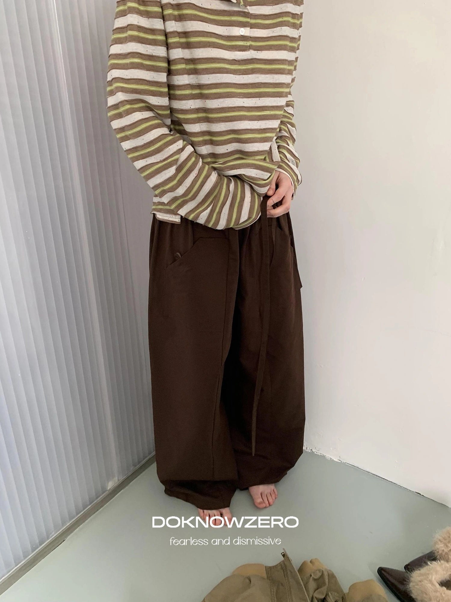 DKZ OFFICIAL Tencel Cotton Drawstring Wide Leg Trousers