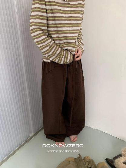 DKZ OFFICIAL Tencel Cotton Drawstring Wide Leg Trousers