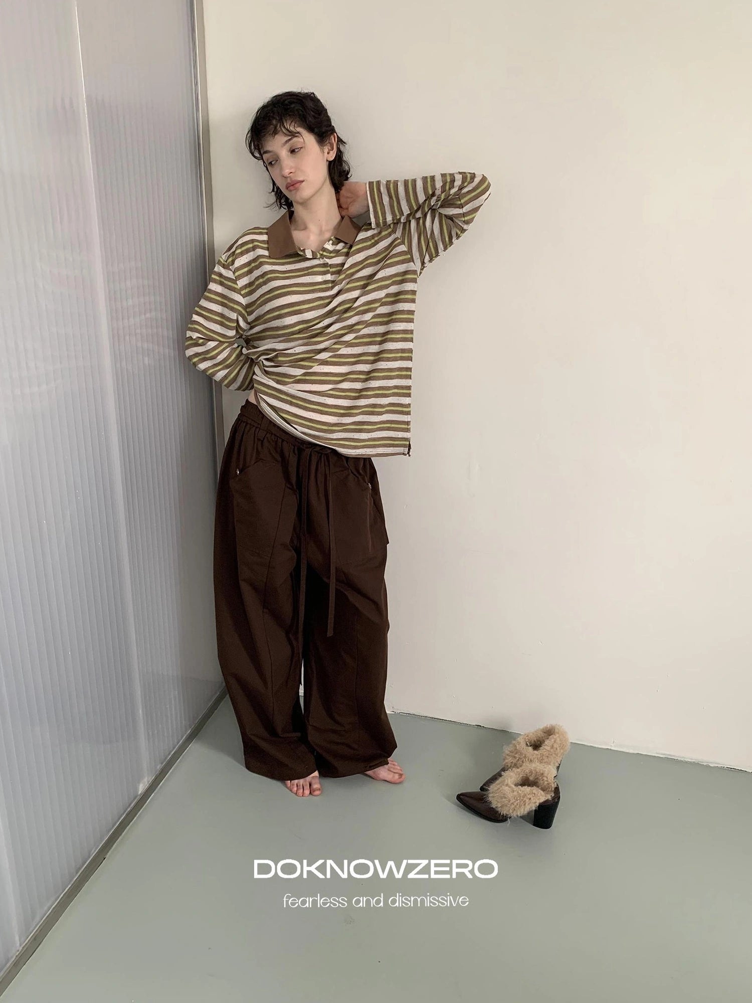 DKZ OFFICIAL Tencel Cotton Drawstring Wide Leg Trousers