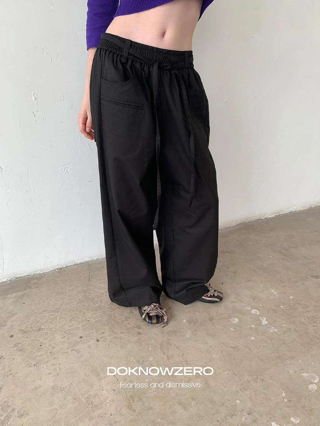 Tencel Cotton Drawstring Wide Leg Trousers