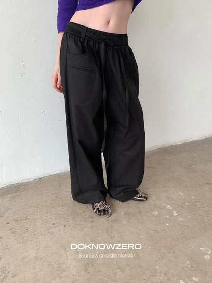 DKZ OFFICIAL Tencel Cotton Drawstring Wide Leg Trousers