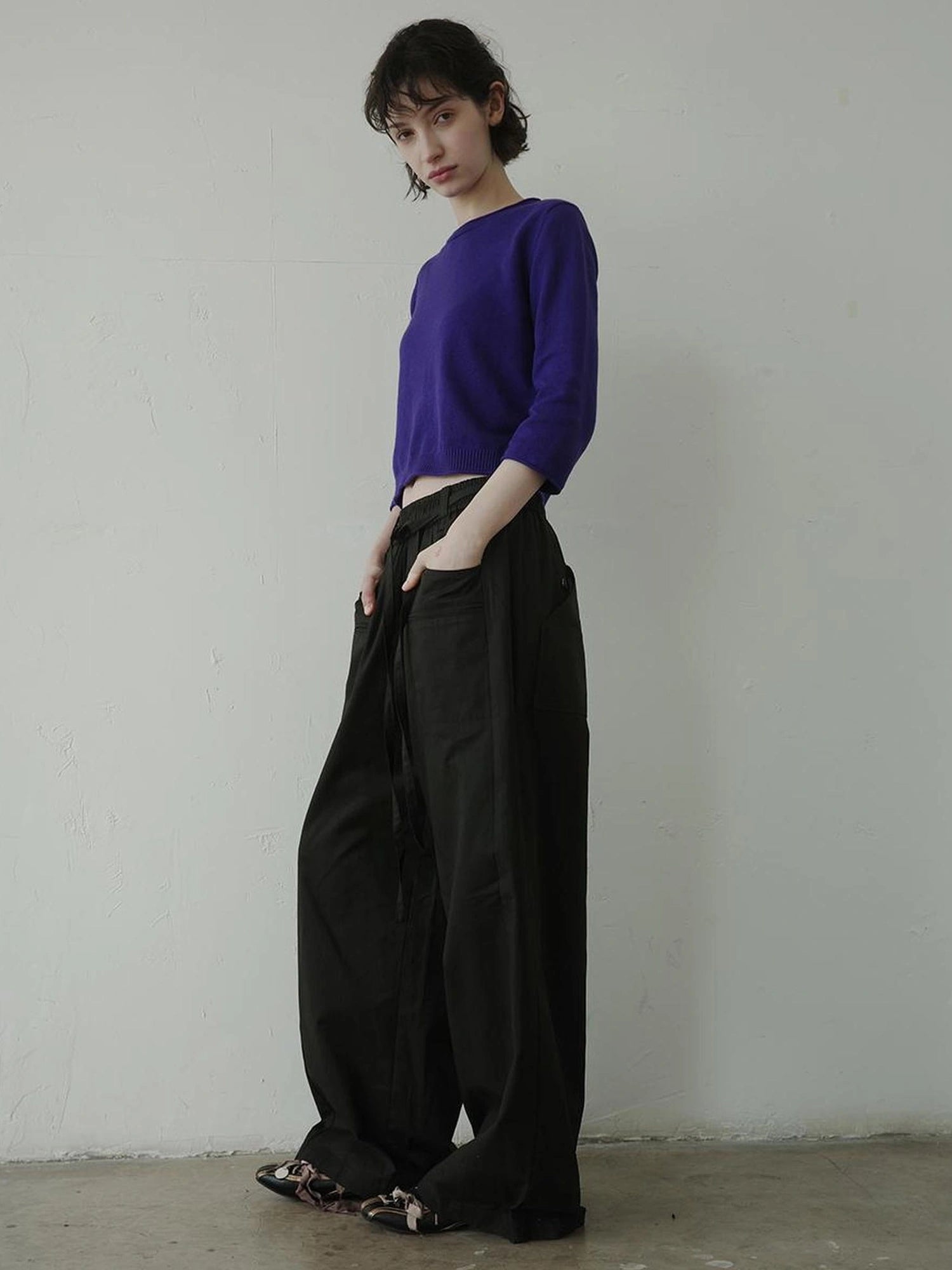 DKZ OFFICIAL Tencel Cotton Drawstring Wide Leg Trousers