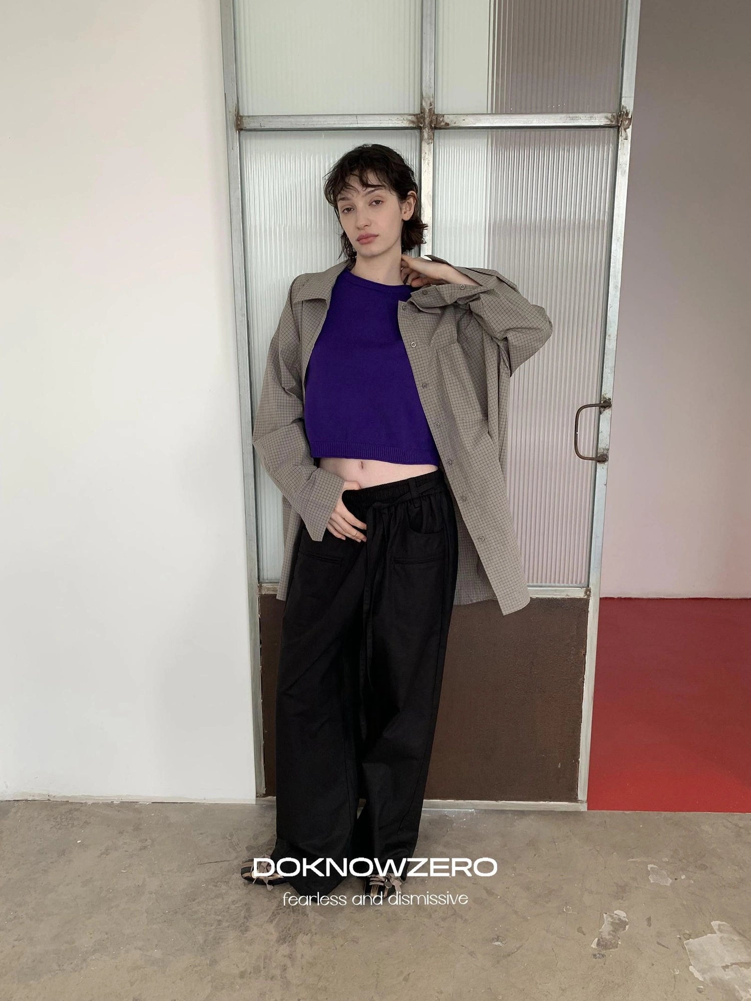 DKZ OFFICIAL Tencel Cotton Drawstring Wide Leg Trousers