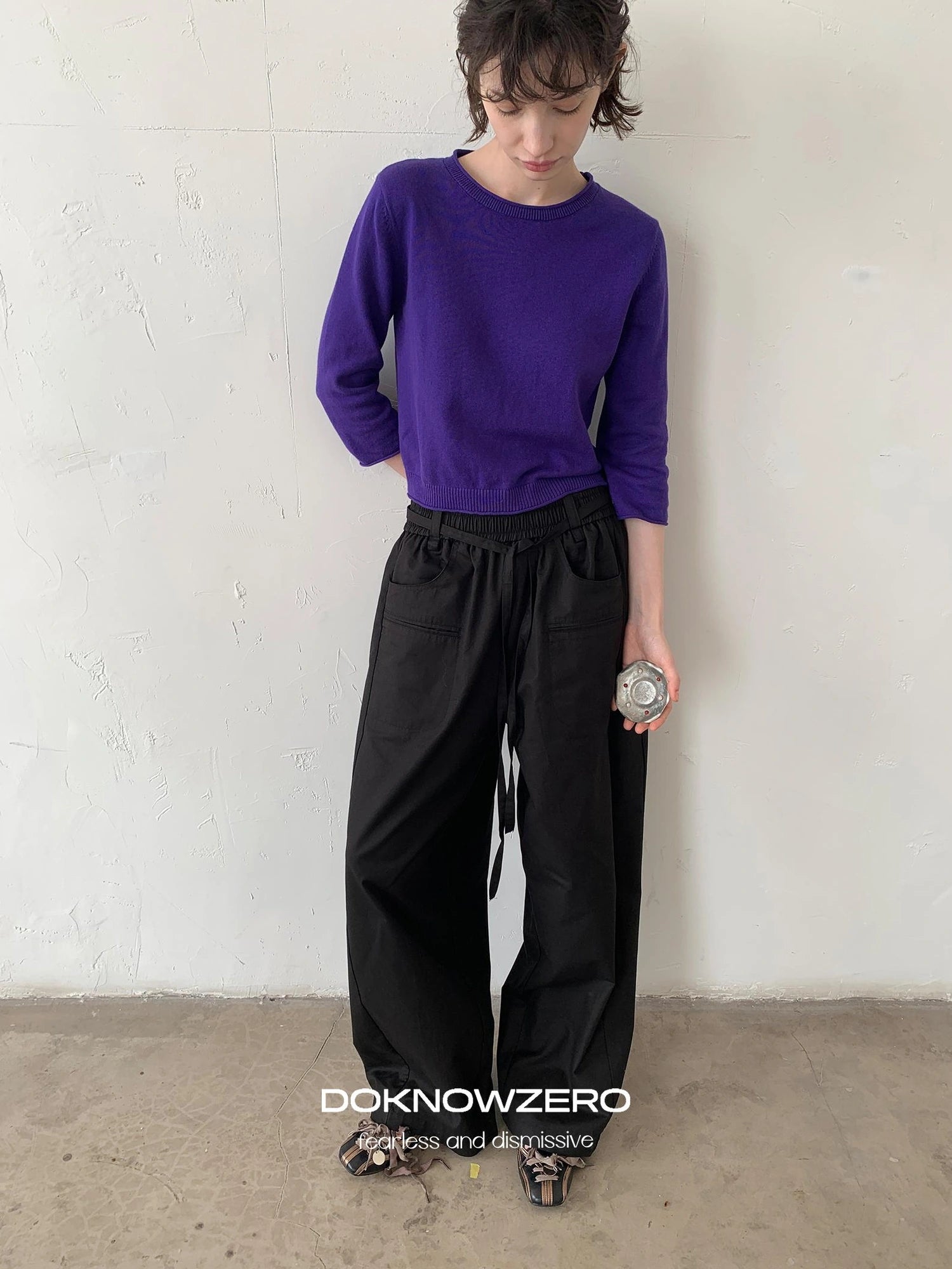 DKZ OFFICIAL Tencel Cotton Drawstring Wide Leg Trousers