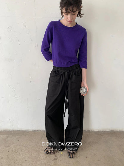 DKZ OFFICIAL Tencel Cotton Drawstring Wide Leg Trousers