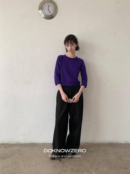 DKZ OFFICIAL Tencel Cotton Drawstring Wide Leg Trousers