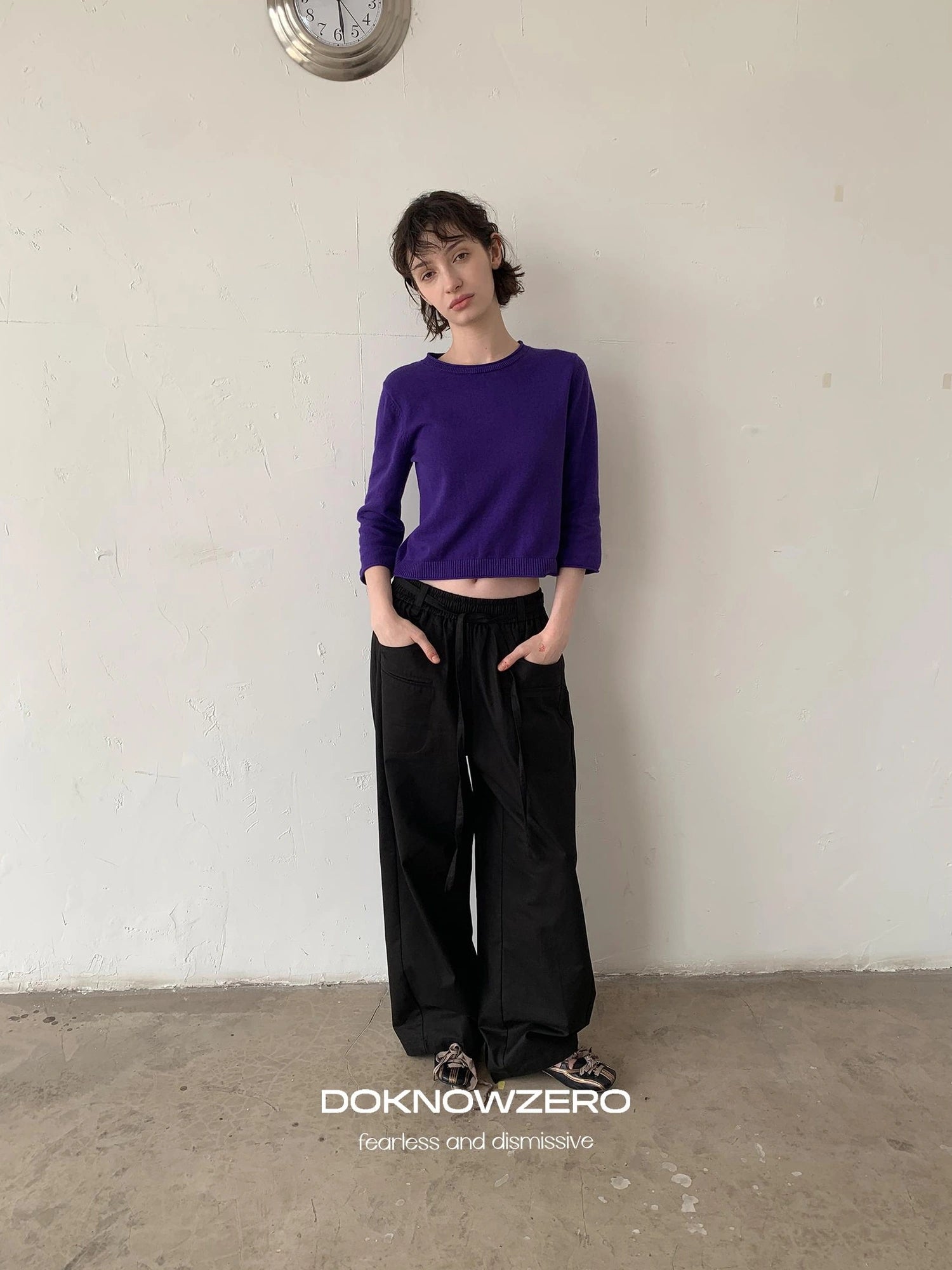 DKZ OFFICIAL Tencel Cotton Drawstring Wide Leg Trousers