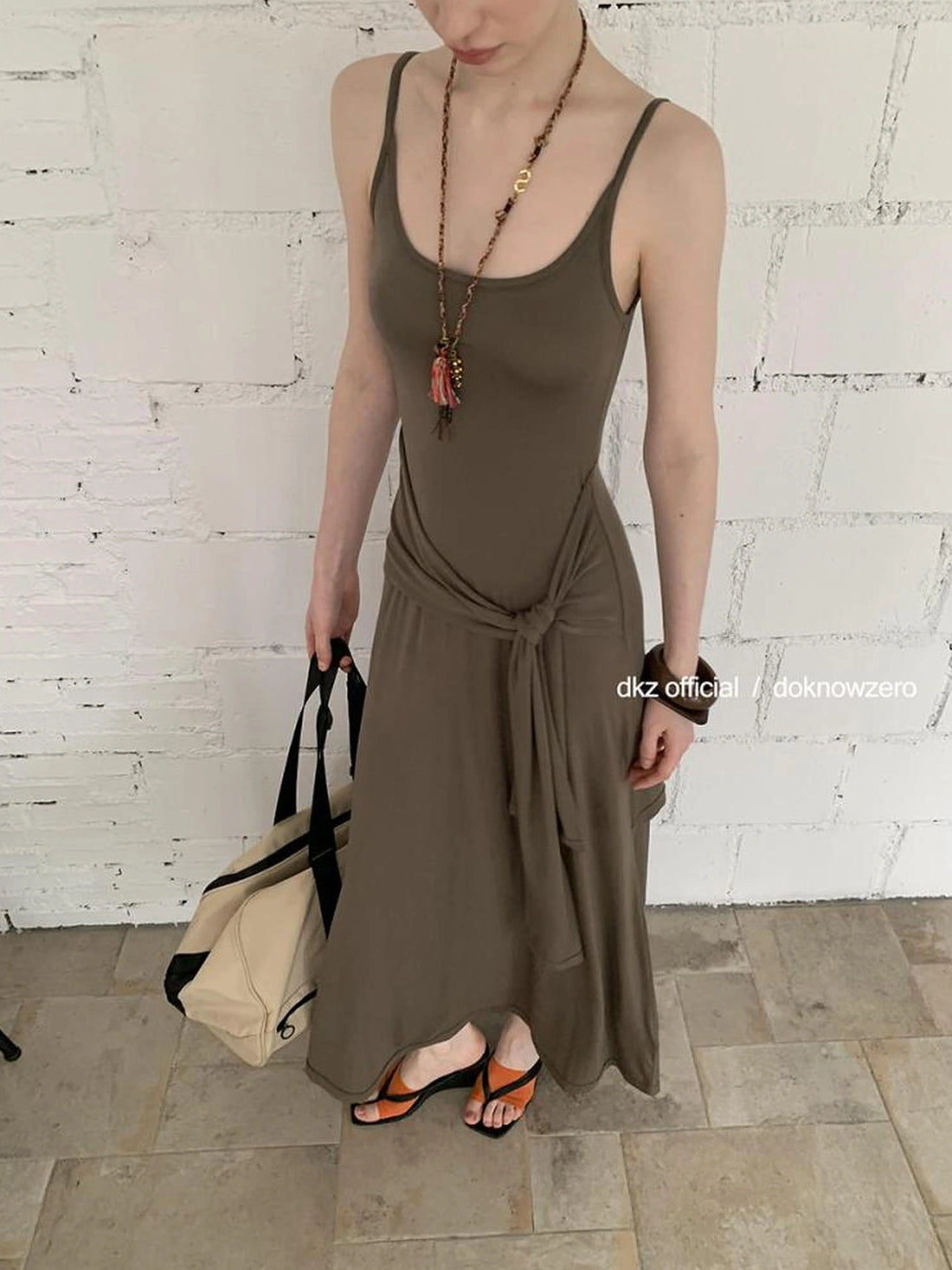 DKZ OFFICIAL Tencel Tie Strap Slip Maxi Dress