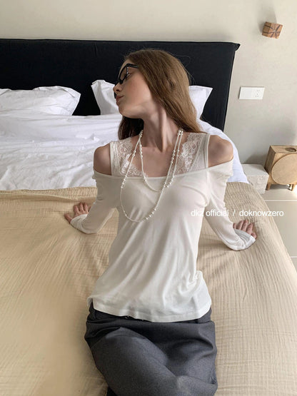 DKZ OFFICIAL Tencel Wool Blend Lace Trim Layering Tee Set
