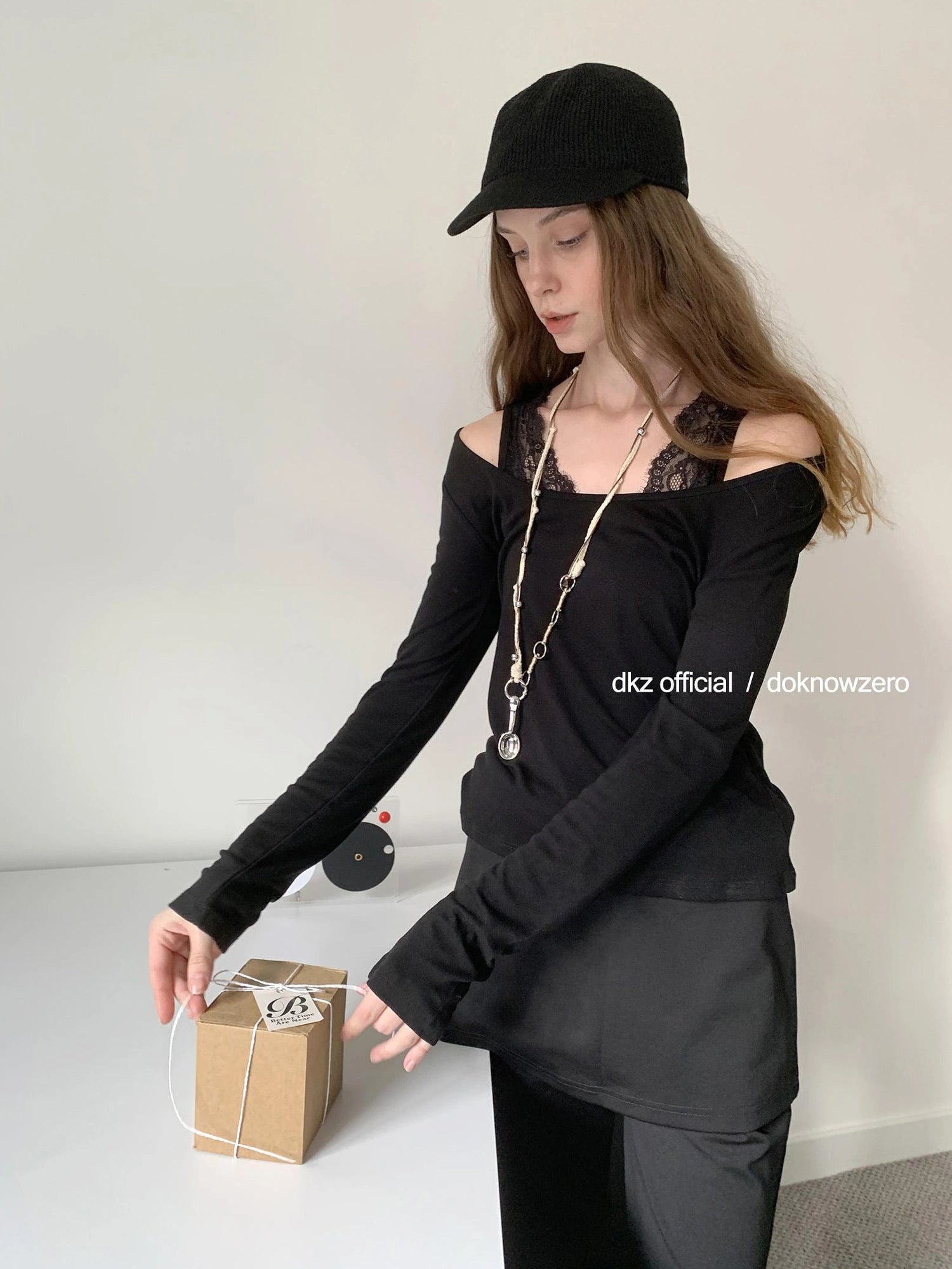 DKZ OFFICIAL Tencel Wool Blend Lace Trim Layering Tee Set