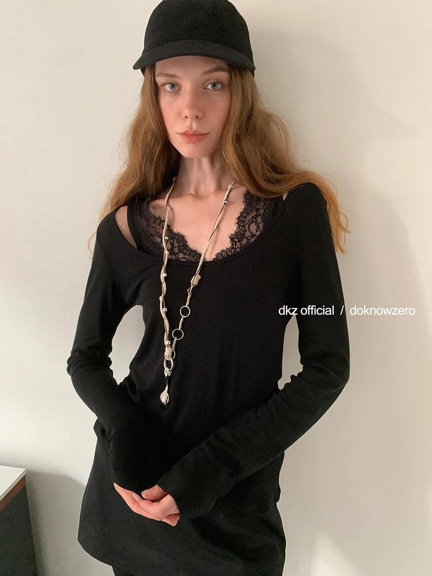 DKZ OFFICIAL Tencel Wool Blend Lace Trim Layering Tee Set