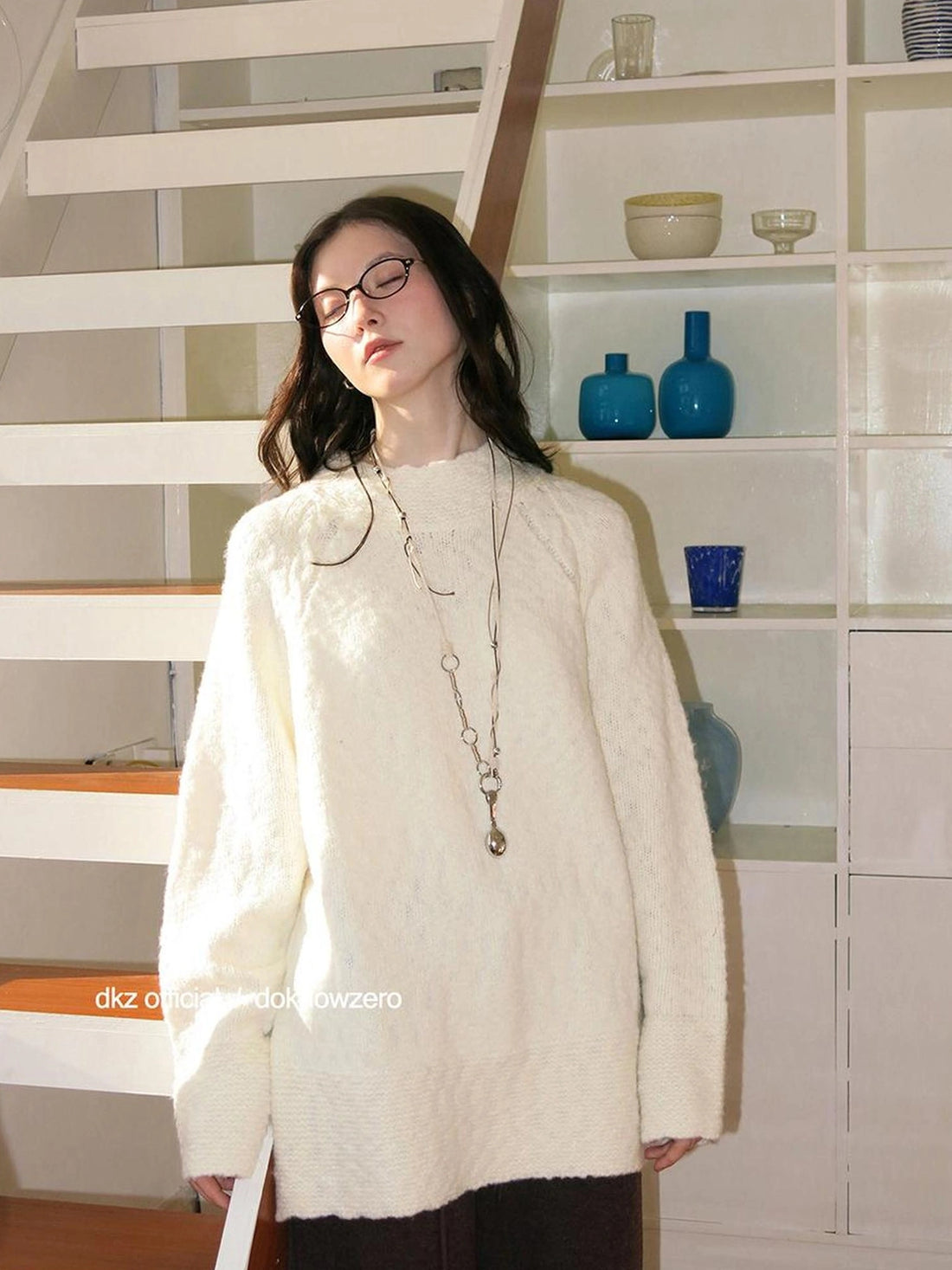 DKZ OFFICIAL Textured Knit Sweater Women Oversized Loose Fall Winter Top
