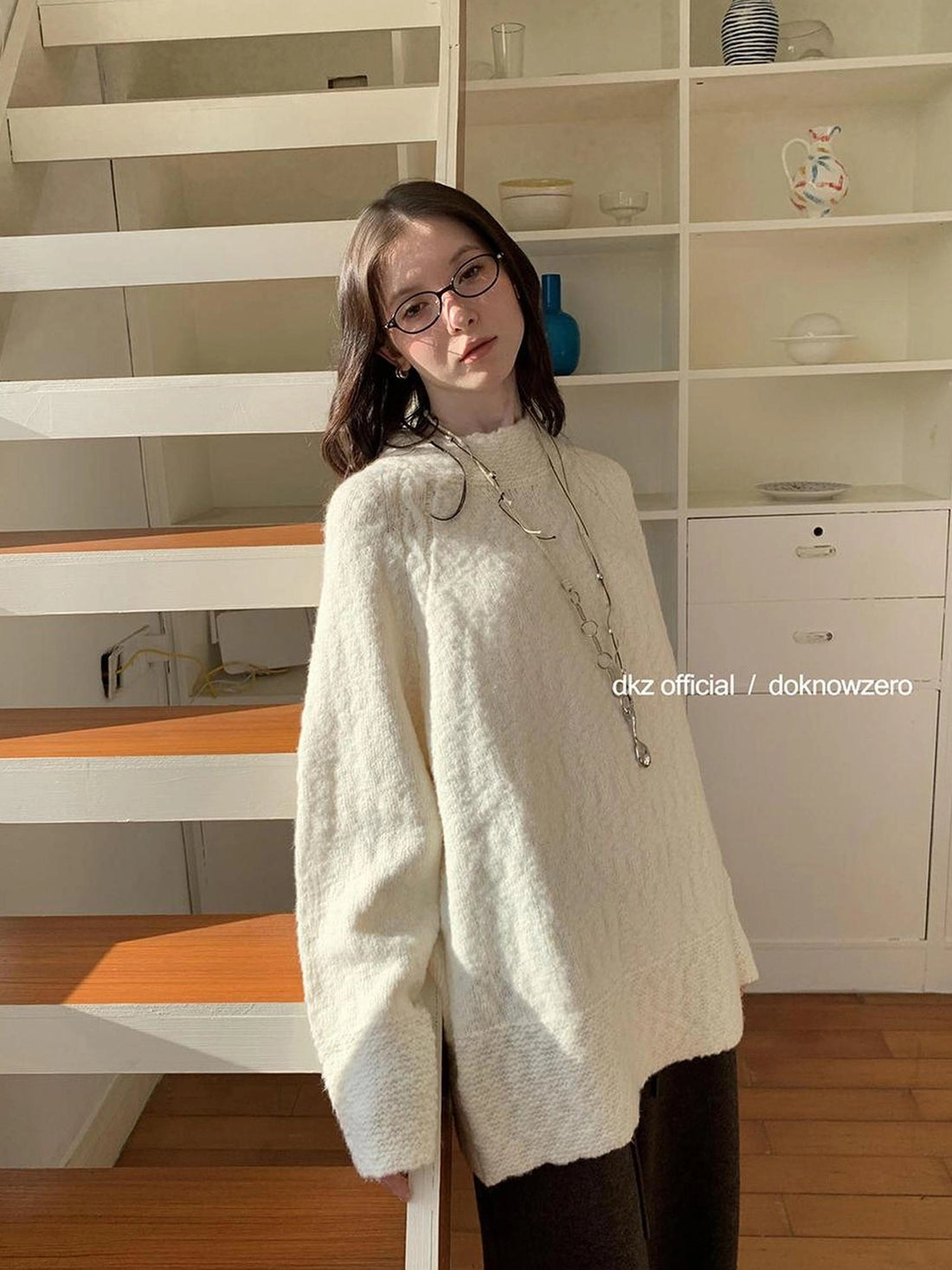 DKZ OFFICIAL Textured Knit Sweater Women Oversized Loose Fall Winter Top