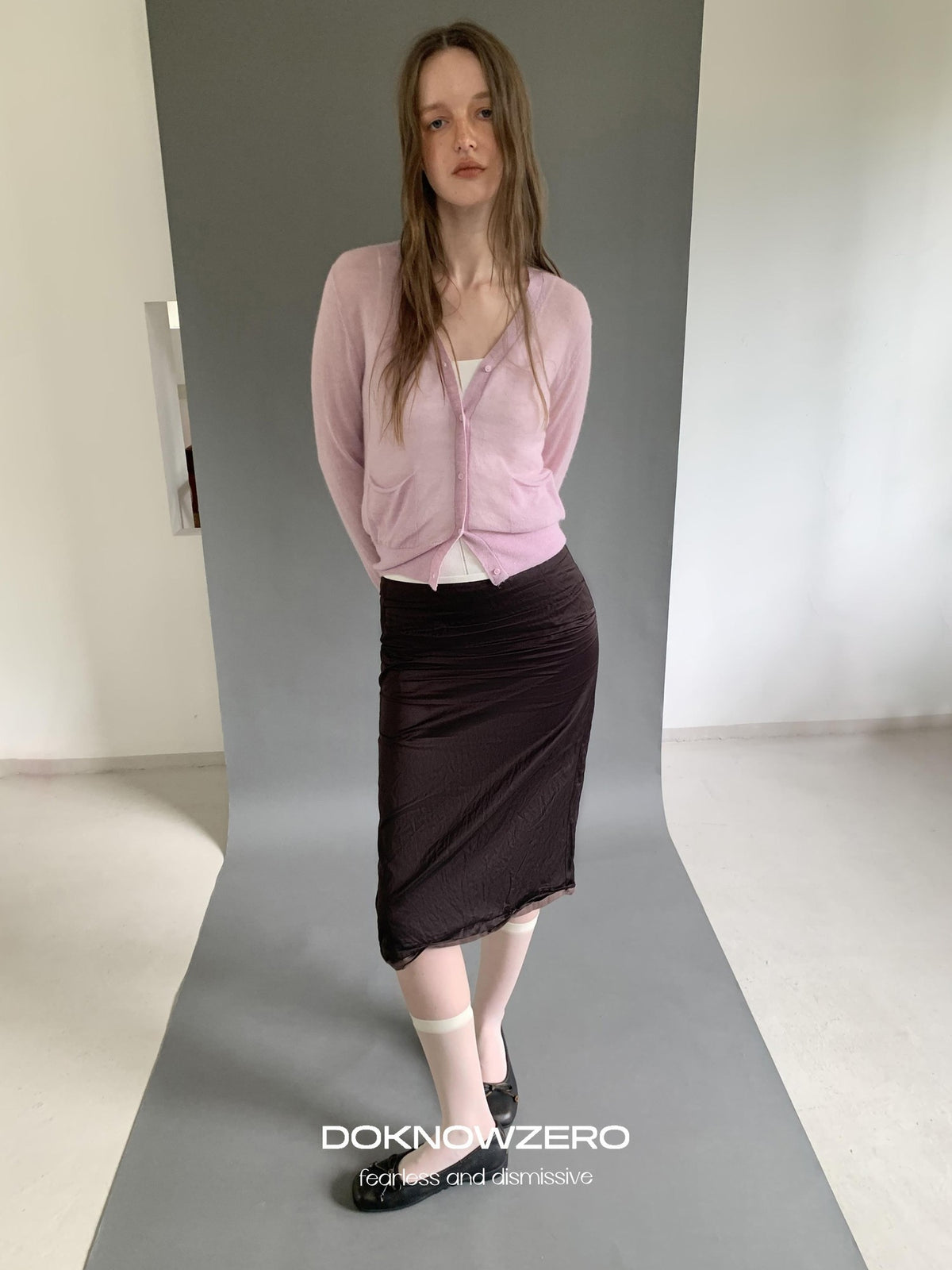 DKZ OFFICIAL Textured Pleated Straight Rolled Hem Women&