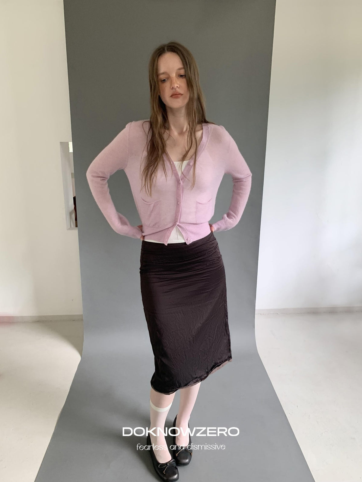 DKZ OFFICIAL Textured Pleated Straight Rolled Hem Women&