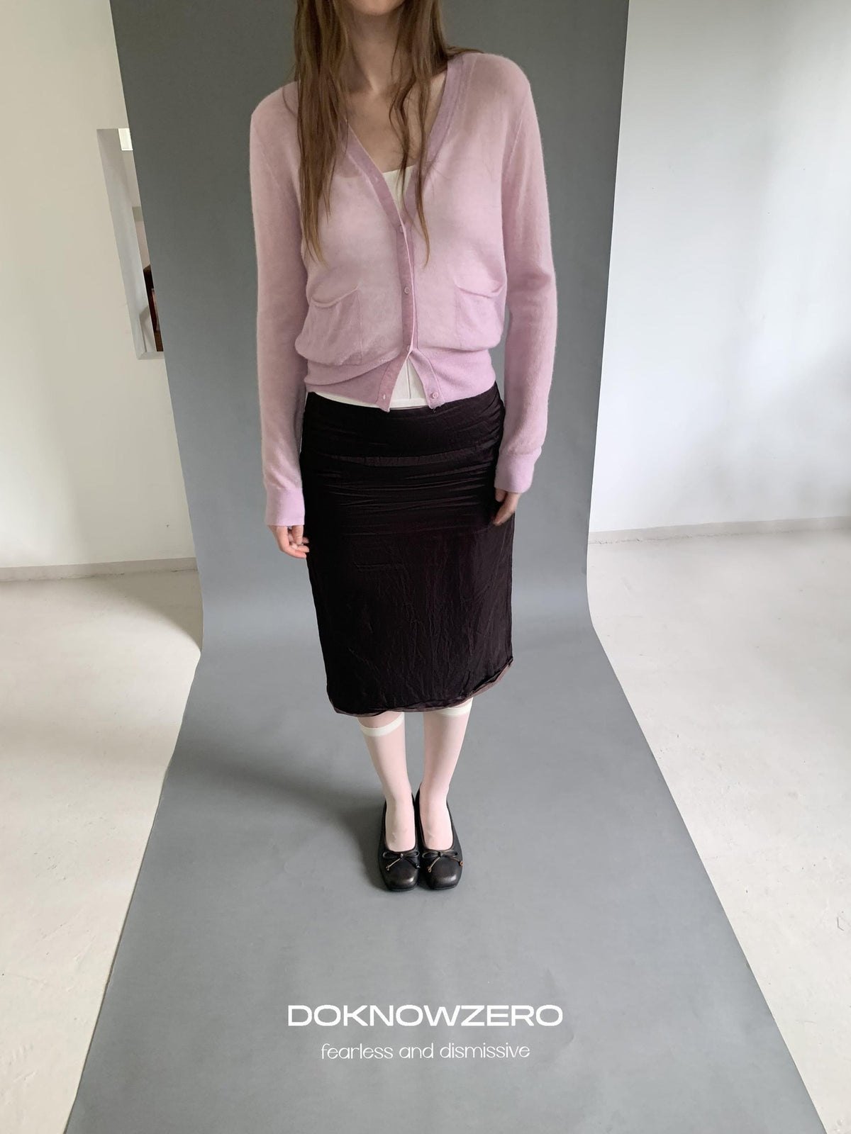 DKZ OFFICIAL Textured Pleated Straight Rolled Hem Women&