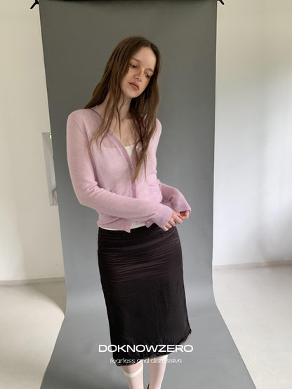DKZ OFFICIAL Textured Pleated Straight Rolled Hem Women&