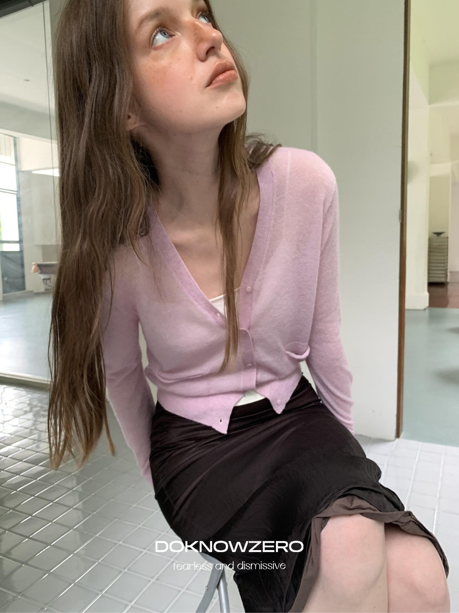 DKZ OFFICIAL Textured Pleated Straight Rolled Hem Women&