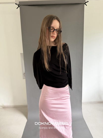 DKZ OFFICIAL Textured Pleated Straight Rolled Hem Women&
