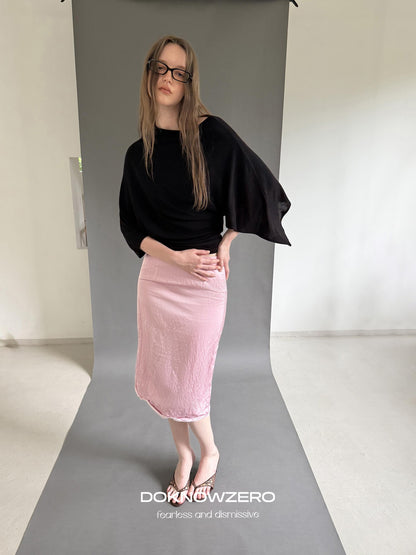 DKZ OFFICIAL Textured Pleated Straight Rolled Hem Women&