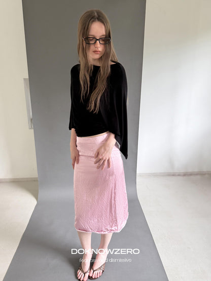 DKZ OFFICIAL Textured Pleated Straight Rolled Hem Women&