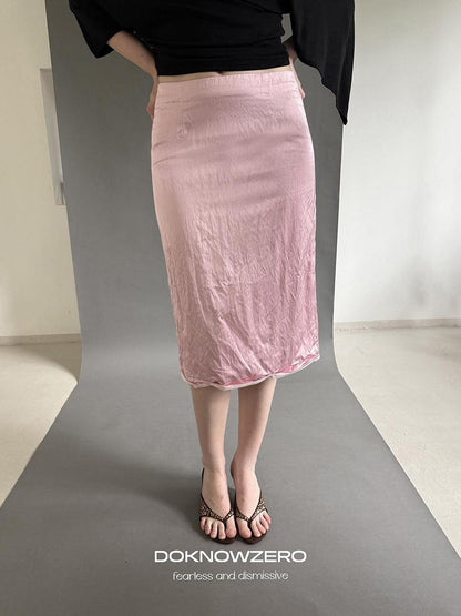 DKZ OFFICIAL Textured Pleated Straight Rolled Hem Women&