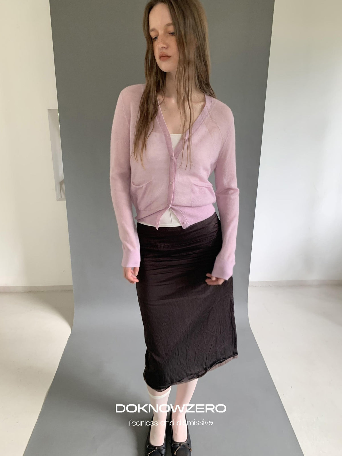 DKZ OFFICIAL Textured Pleated Straight Rolled Hem Women&