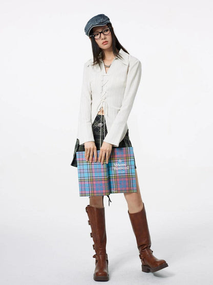 DKZ OFFICIAL Textured Stripe Tie Front Shirt