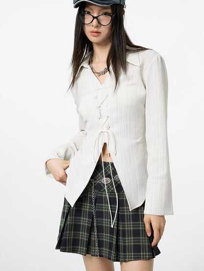 DKZ OFFICIAL Textured Striped V-neck Women&