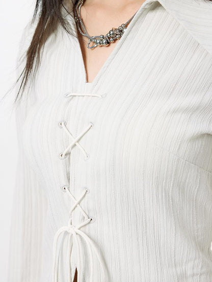 DKZ OFFICIAL Textured Striped V-neck Women&