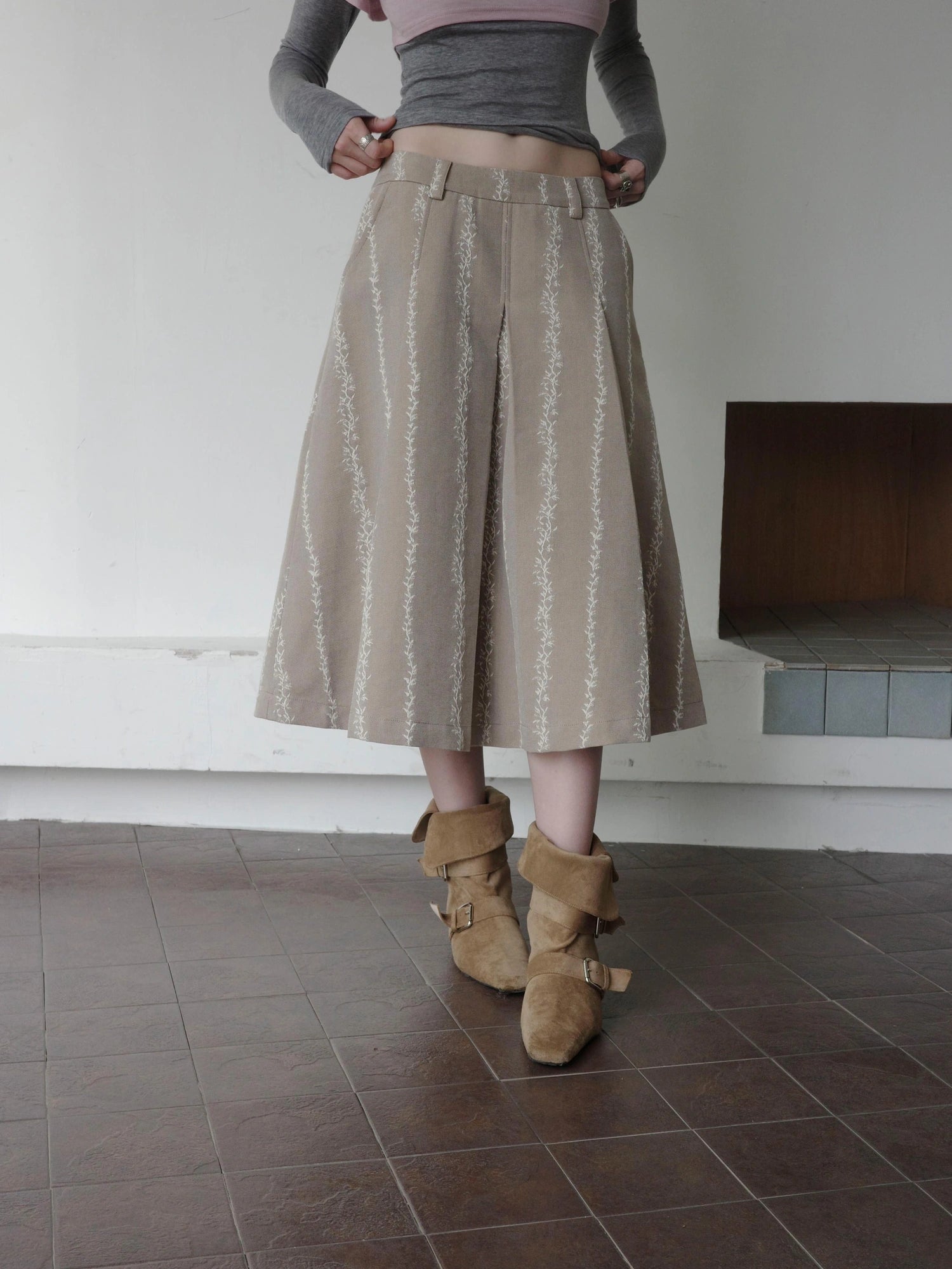 DKZ OFFICIAL Thickened Jacquard Long Pleated Skirt