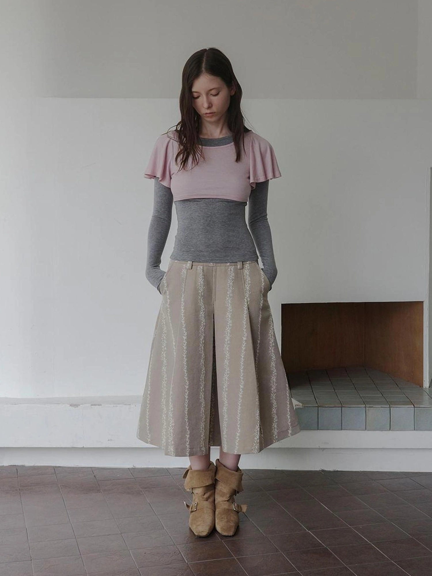 DKZ OFFICIAL Thickened Jacquard Long Pleated Skirt