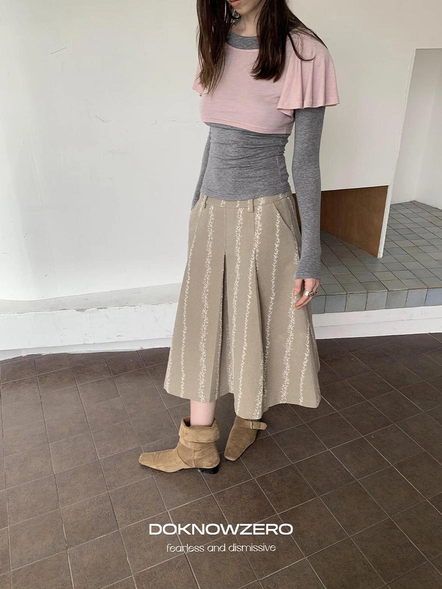 DKZ OFFICIAL Thickened Jacquard Long Pleated Skirt