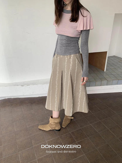 DKZ OFFICIAL Thickened Jacquard Long Pleated Skirt