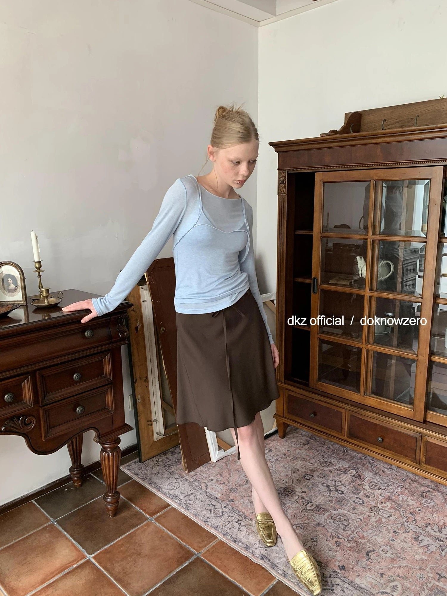 DKZ OFFICIAL Thin Blend Tencel Wool Long-Sleeve Layered T-Shirt Women Autumn Slim Fit