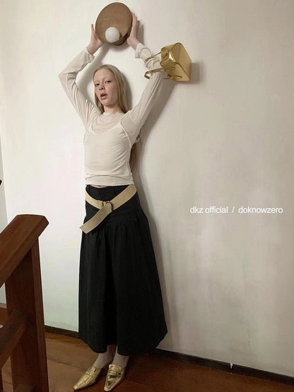 DKZ OFFICIAL Thin Blend Tencel Wool Long-Sleeve Layered T-Shirt Women Autumn Slim Fit