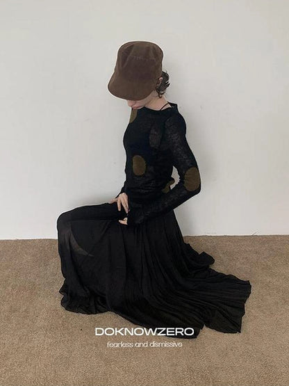 DKZ OFFICIAL Thin Mohair Knit Long Sleeve Top With Contrast Polka Dots