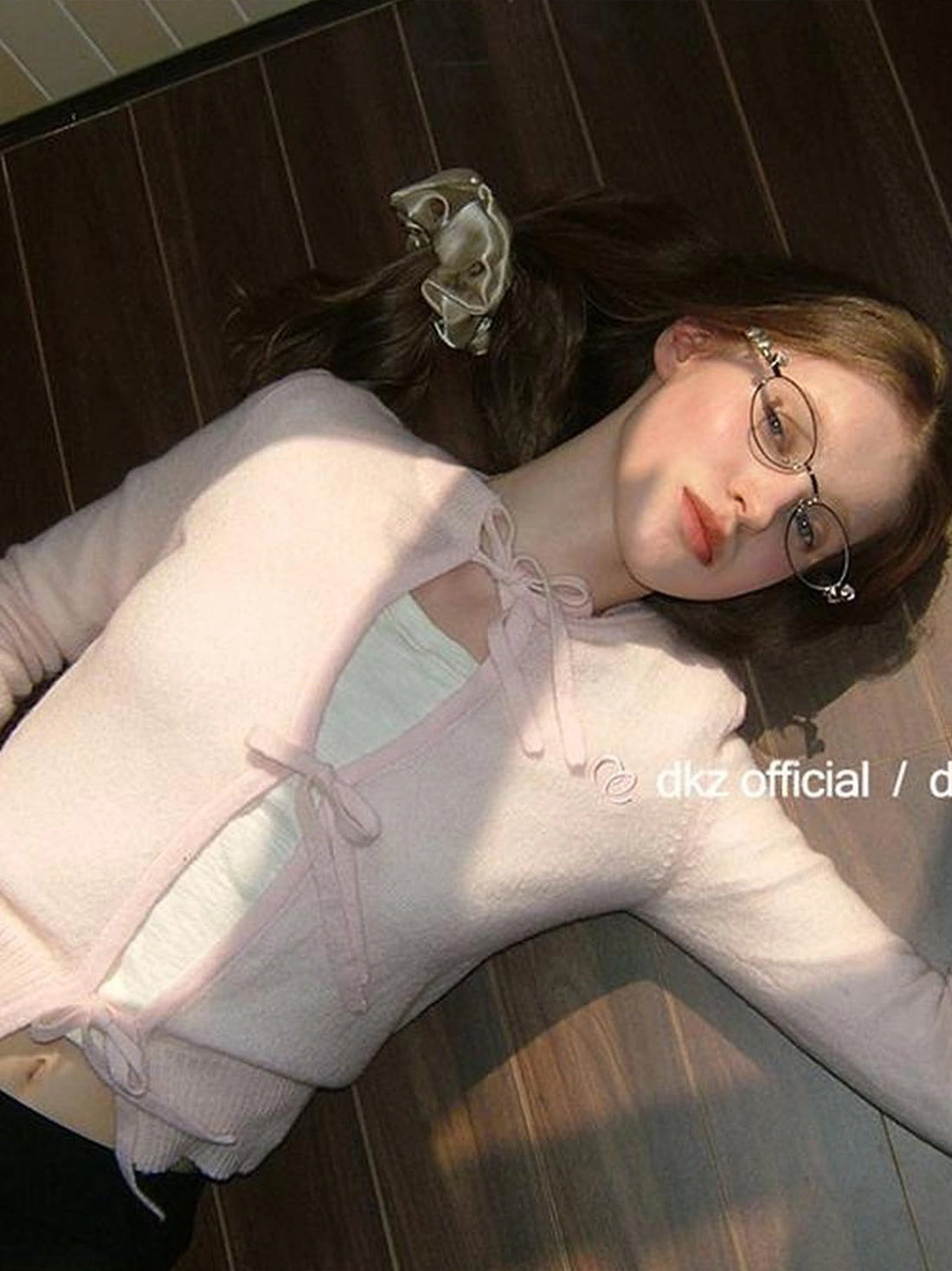 DKZ OFFICIAL Tie Front Pink Knit Cardigan For Women Fall Design