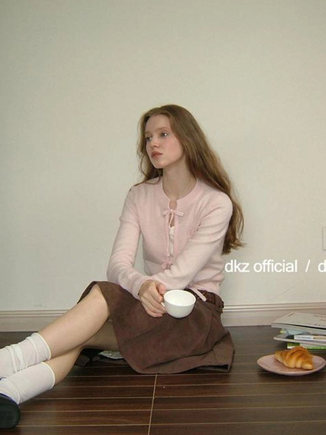 DKZ OFFICIAL Tie Front Pink Knit Cardigan For Women Fall Design