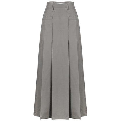 DKZ_OFFICIAL_Tie_Pleated_High_Waist_A_Line_Khaki_Pockets_Women&