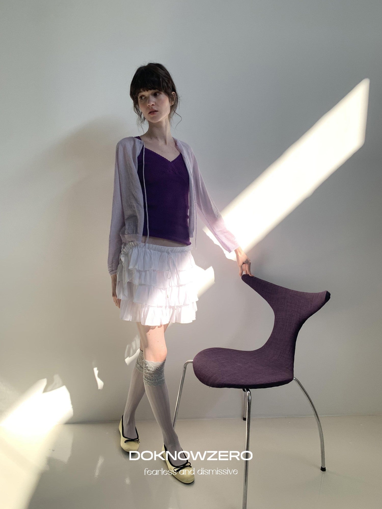 DKZ OFFICIAL Twist Knot Knit V-neck Layered Slim Women&