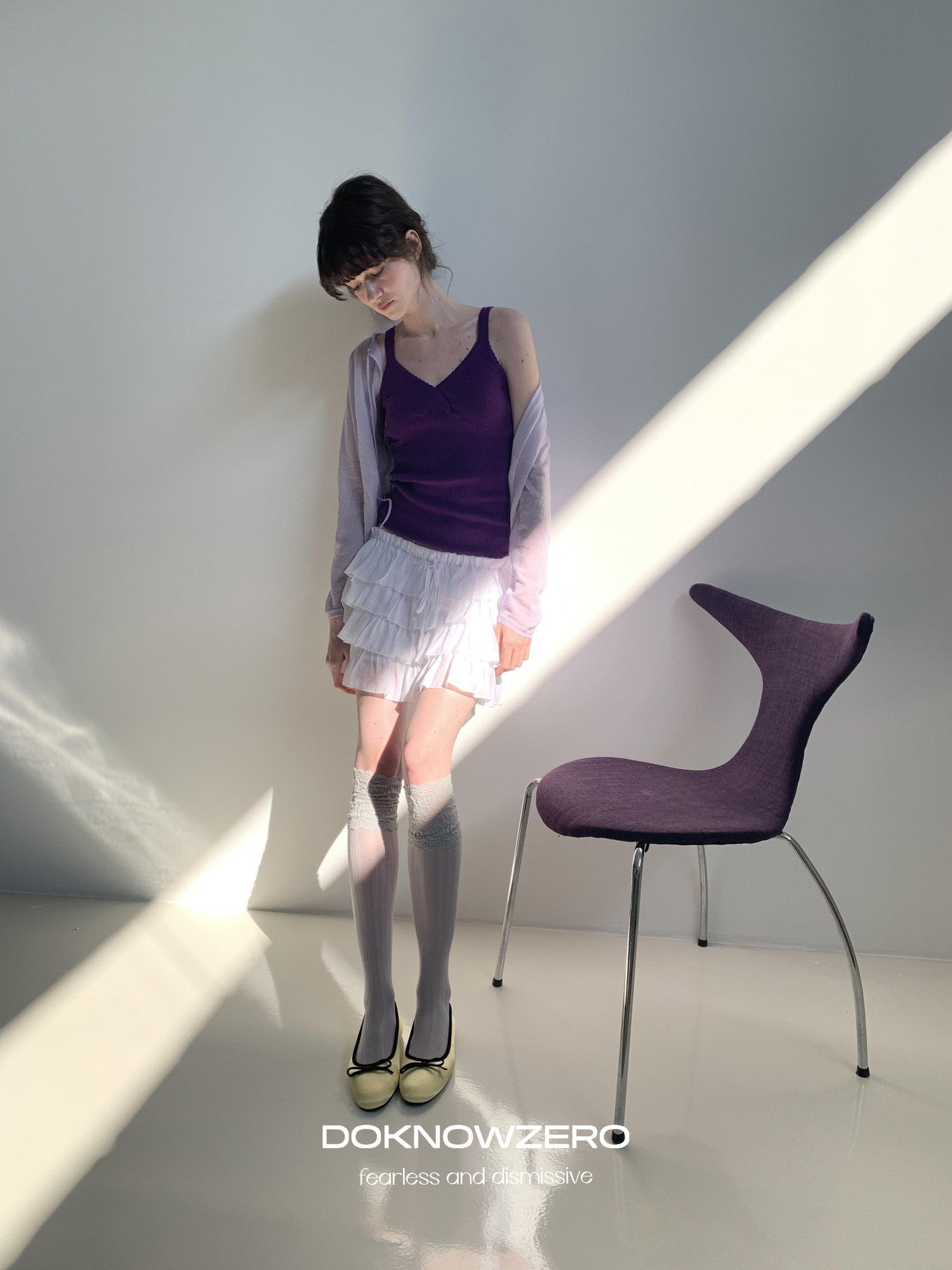 DKZ OFFICIAL Twist Knot Knit V-neck Layered Slim Women&